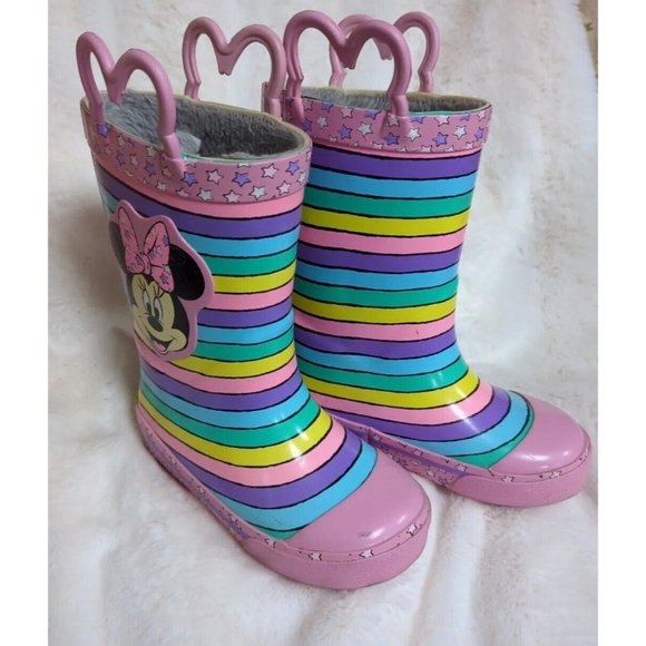 Western Chief Minnie Mouse Boots Girls Sz 7/8‎ fur lined rain Pink - Picture 2 of 6